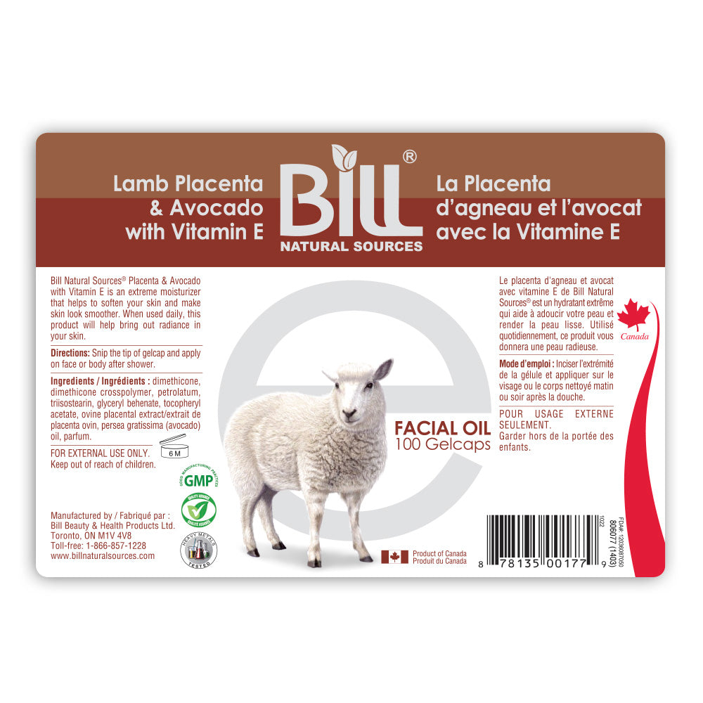 BILL Natural Sources® Lamb Placenta Facial Moisturizer with Avocado & Vitamin E Gelcaps