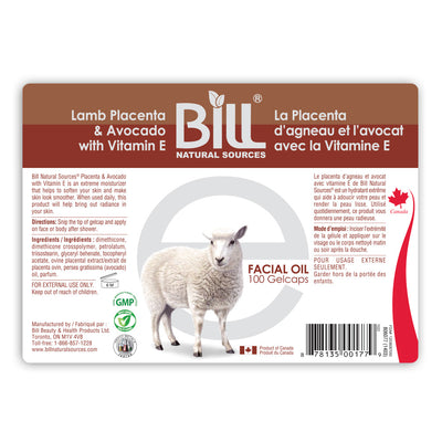 BILL Natural Sources® Lamb Placenta Facial Moisturizer with Avocado & Vitamin E Gelcaps