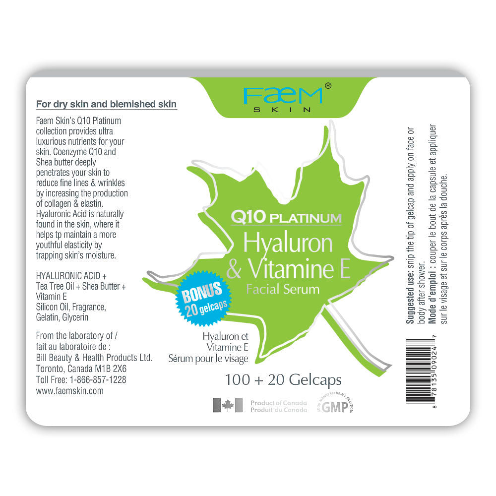 Faem Skin®Q10 Platinum Hyaluron & Vitamin E 120 Gelcaps