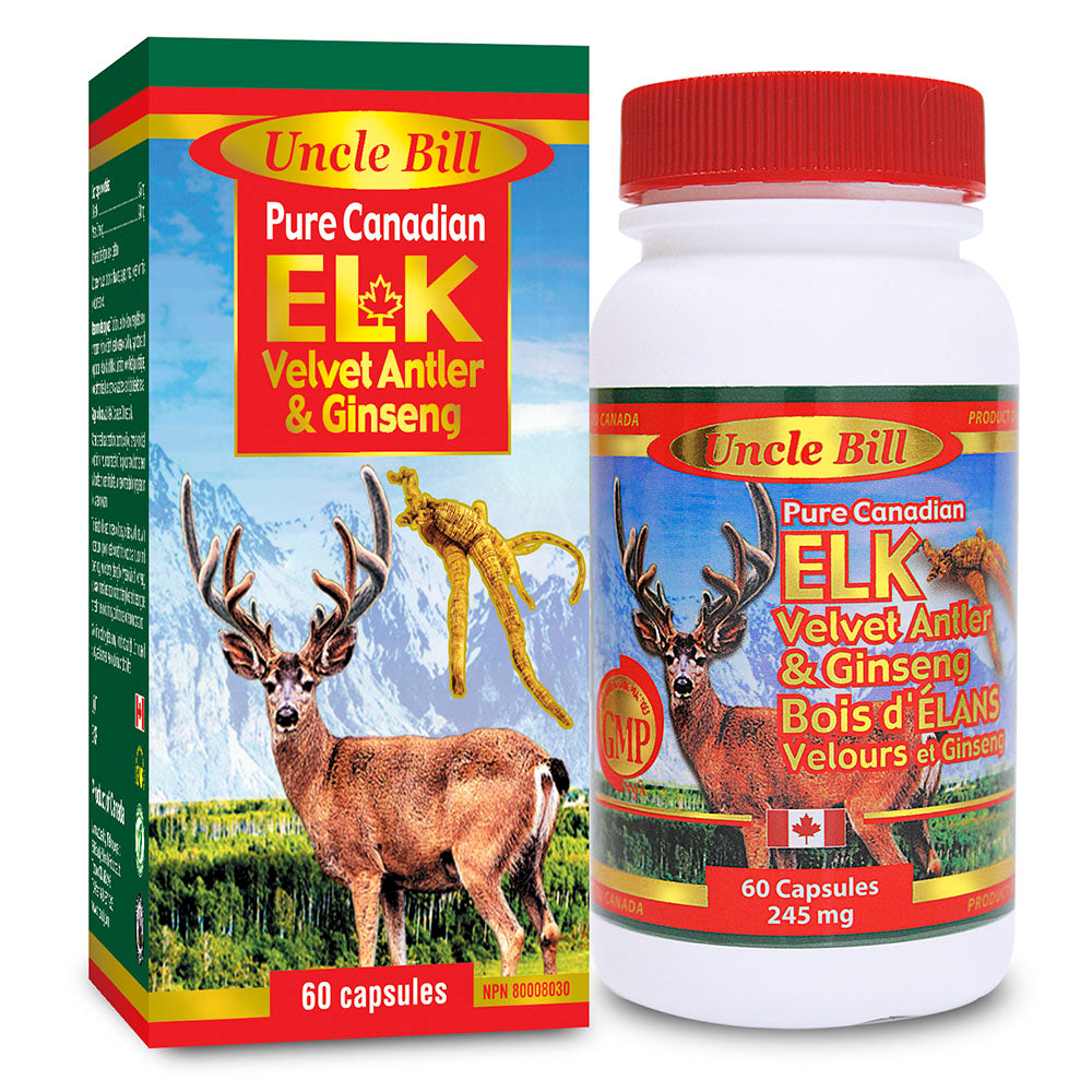 UNCLE BILL® Pure Canadian Elk Antler with Ginseng Capsules