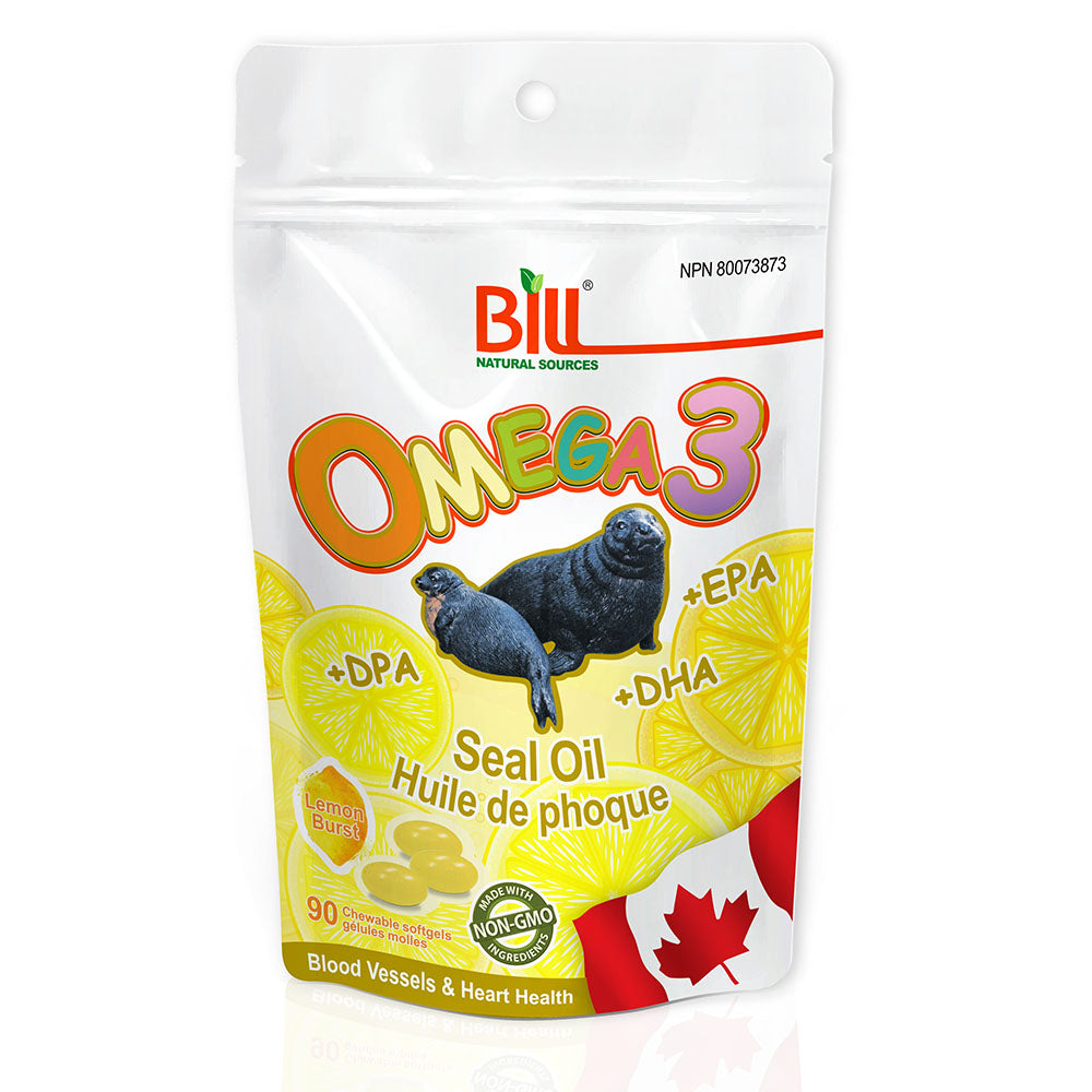 BILL Natural Sources® Omega 3 Seal Oil Lemon Burst 90 Softgels in Aluminium Foil Bag