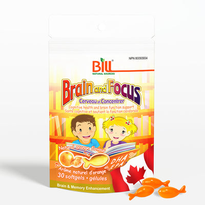 BILL Natural Sources® Brain and Focus Natural orange flavour 30 softgels (Bag)